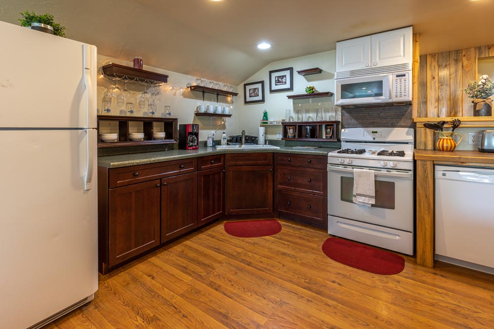 Open kitchen layout inside the Brewery Abode air B&B.