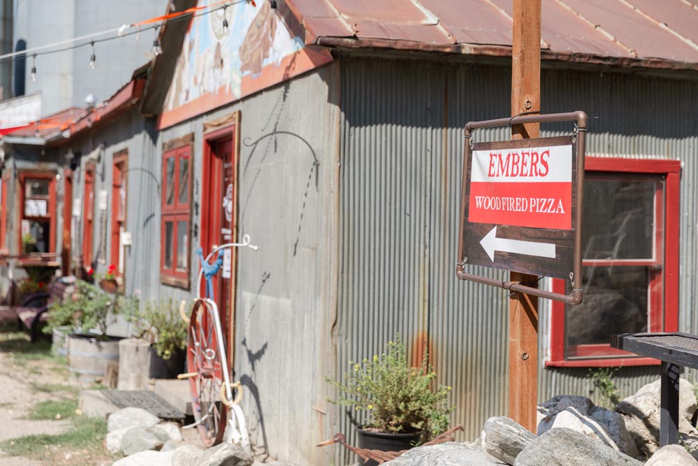 Detail shot of Embers woodfired pizza sign at the Historic Hayden Granary.