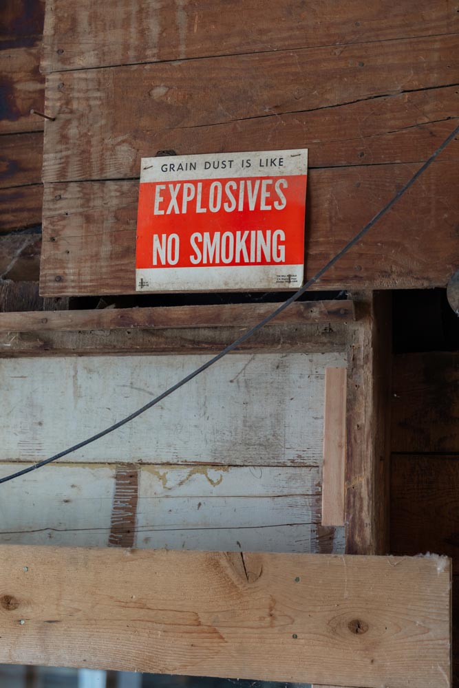 Old warning sign inside of the Historic Hayden Granary.