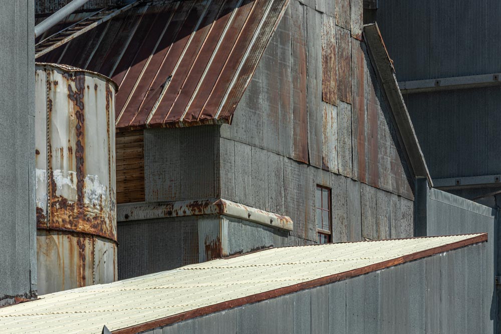 Detail shots of metal siding on the Historic Hayden Granary.
